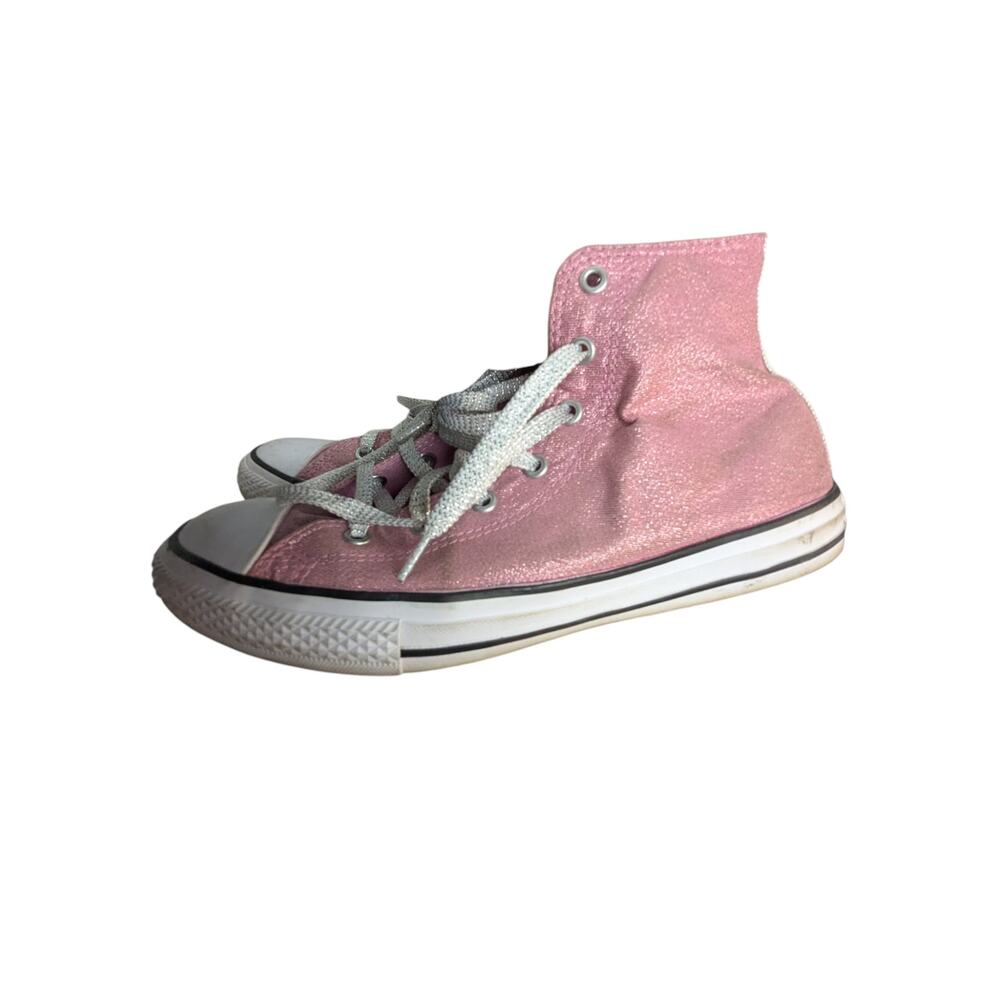 Converse AllStar High Top Lace Tennis Shoes Pink Glitter Sparkle 11" Heel to Toe